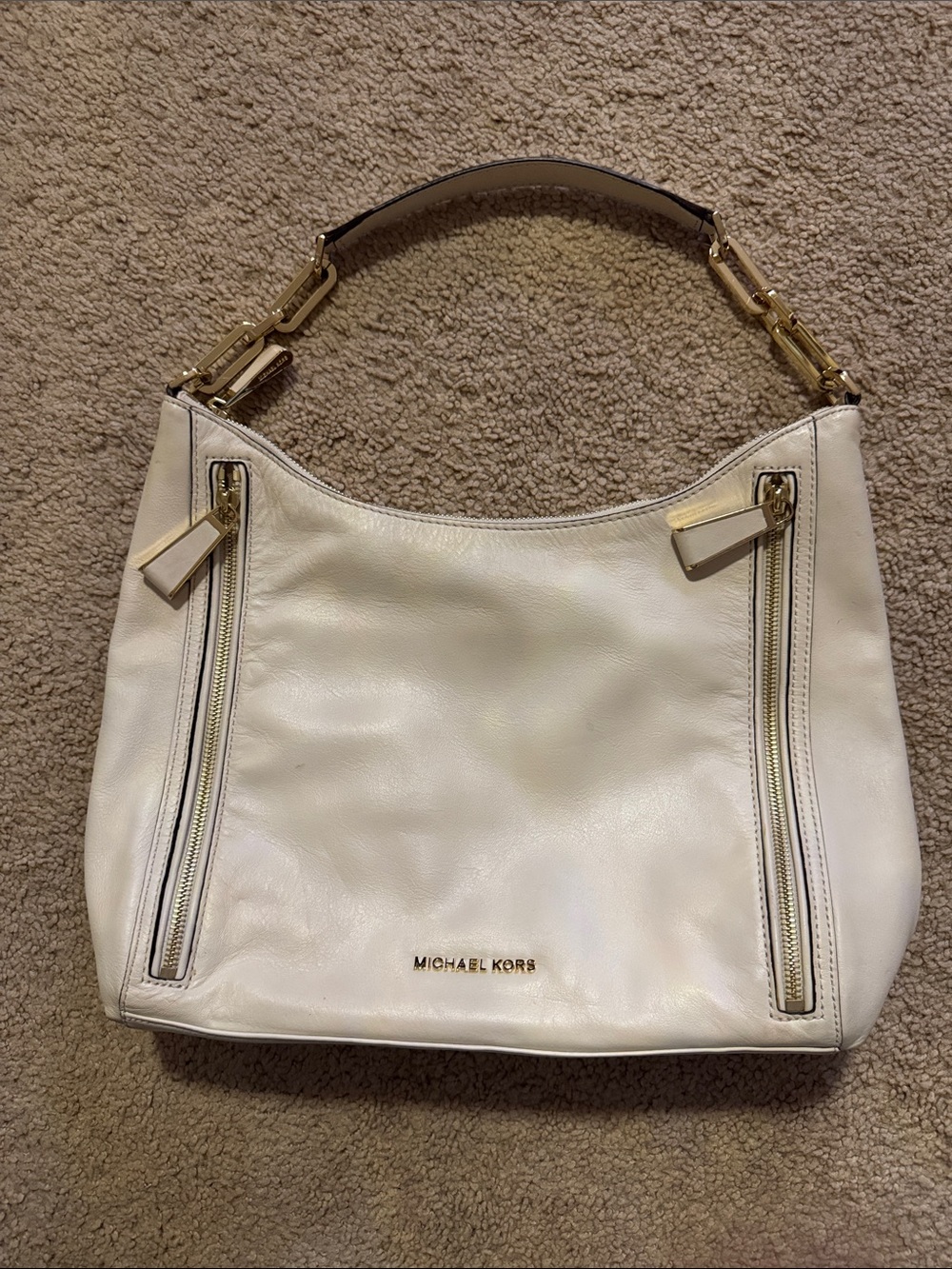 Michael Kors Cream Leather Shoulder Bag with Gold Hardware